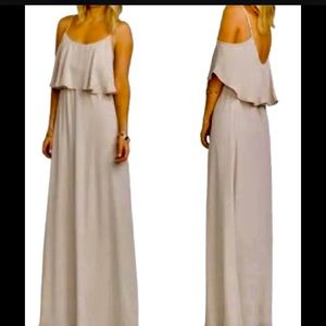 Show me your MuMu Maxi Dress Caitlin Ruffle beige Size Medium NWOT
